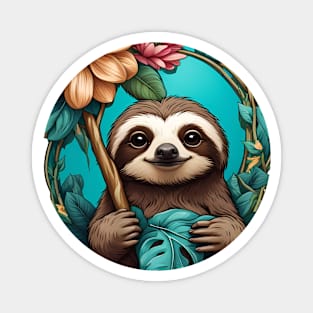 Sloth and flower Magnet